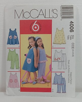 #ad McCall#x27;s Children and Girls Dresses Tops amp; Pants Pattern Sz CCE 3 6 #4006 Uncut