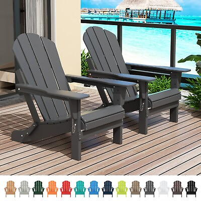 #ad 2pcs Outdoor Foldable HDPE Adirondack Chairs for patio All Weather Resistant