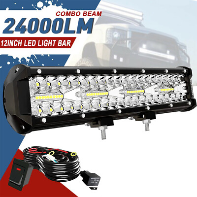 #ad 12In LED Light Bar Bumper Work SPOT FLOOD Combo Driving Boat ATV Wiring Kit