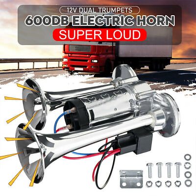 #ad 600DB Dual Trumpets Super Loud Car Electric Air Horn Truck Boat Train Speaker US