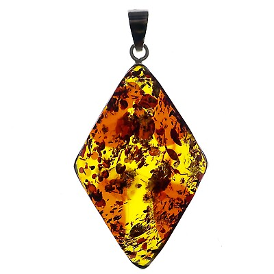 #ad Sterling Silver Amber Pendant 2.2 inches tall 15 Grams