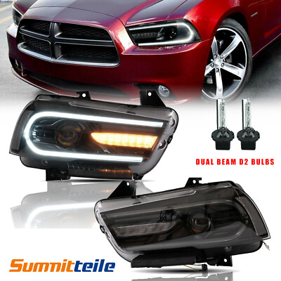 #ad LED DRL Headlight Dual Beam Squential Indicator For 2011 2014 Dodge Charger