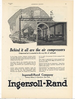 #ad 1920 Ingersoll Rand Ad: Behind it All IR Air Compressors Rail Machine Shops