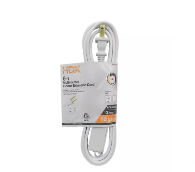 #ad NEW 6 Ft. 16 2 Light Duty Indoor Extension Cord White High Quality And Free Ship