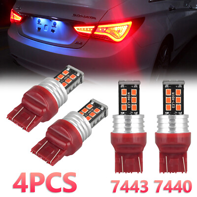 #ad 4PCS T20 7440 7443 Red LED Strobe Flash Blinking Brake Tail Light Parking Bulbs