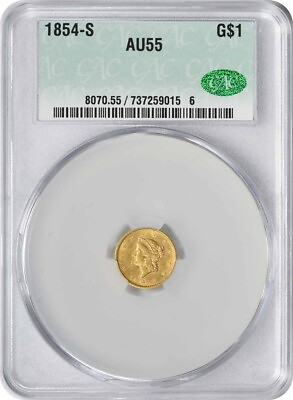 #ad 1854 S $1 Gold Type 1 AU55 CACG
