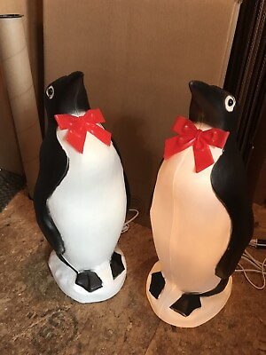 #ad #ad Blow Mold Christmas Penguins Red Bows Lighted Union Products Lot Of 2