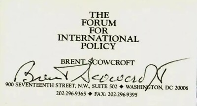 #ad quot;National Security Advisorquot; Brent Scowcroft Signed Business Card COA