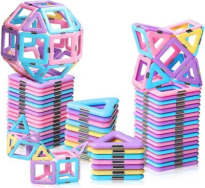 40PCS Magnetic Tiles Toys for 3 4 5 6 7 8 Year Old Upgrade Macaron Castle