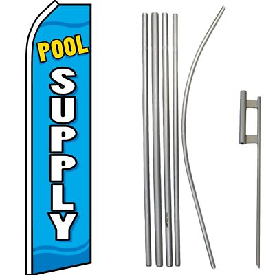 #ad Pool Supply Blue White Swooper Flag amp; 16ft Flagpole Kit Ground Spike