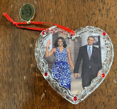 #ad Barack Michelle Obama Willabee Ward Danbury Mint Christmas Ornament Heart Clear