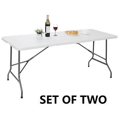#ad 2PCS 6FT Portable Folding Table Indoor Outdoor for Picnic Camping Party w Handle