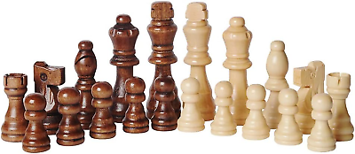 #ad 32 Wooden Chess Pieces Only with Storage Bags Tournament Size Wood 3quot; King Set