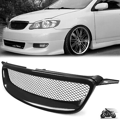 #ad #ad For Toyota Corolla 03 07 Glossy Black Metal Mesh Front Bumper Hood Grill Grille