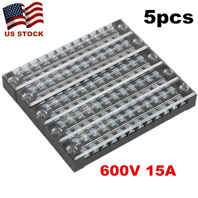 #ad 5PC Dual Row 12 Positions Screw Terminal Electric Barrier Strip Block 15A US