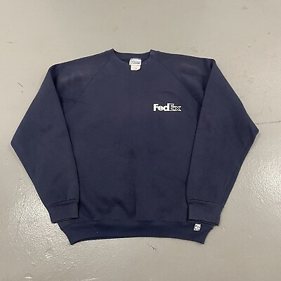 #ad FedEx Federal Express Navy Blue Vintage Lee Crewneck Sweatshirt 90s Size Large