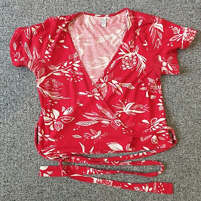 #ad amp; OTHER STORIES Ladies 36 WRAP TOP Red Foliage SHORT SLEEVE Tie Waist