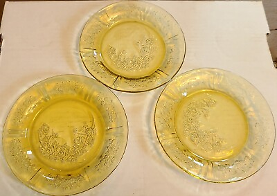 #ad 3 Vintage Federal Amber Depression Glass Rose of Sharon 6 Inch Bread Plates