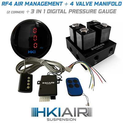 #ad 2 Corner Valve Manifold RF 4 2in1Digital Air Pressure Gauge