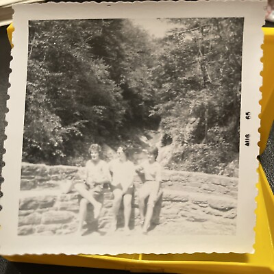 #ad College Women Sitting by a Waterfall Black and White 3x3 VTG 1965 Photo