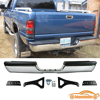 #ad #ad For 94 02 Dodge RAM 1500 2500 3500 Pickup Steel Rear Bumper Assembly Chrome
