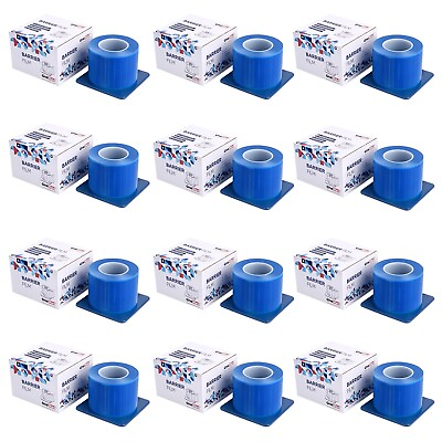 #ad 12 Rolls Blue Dental Medical Barrier Film Tape Adhesive Roll 14400 Sheets 4quot;x6quot;