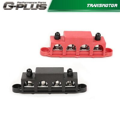 #ad 12V 250A 4 Post Busbar Bus Bar Power Distribution Block W Cover 5 16quot; BlackRed