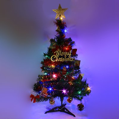 2 FT Tabletop Artificial Small Mini Christmas Tree with LED Light amp; Ornaments