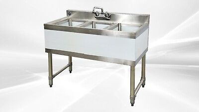 #ad NEW 38quot; Commercial Under Bar Counter Sink 3 Compartment Kitchen w Faucet NSF