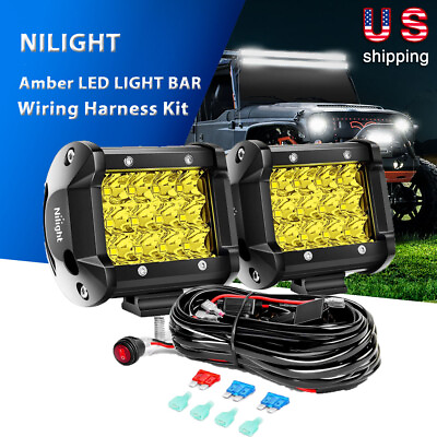 #ad 2PCS 4 Inch 36W LED Light Bar Amber Triple Row Spot 3600LM 16AWG Wiring Harness