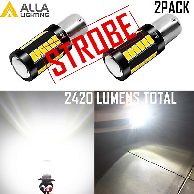 #ad Alla Lighting 1156 199 STROBE White Back Up Light Bulb Turn Signal Light Bulb 2x