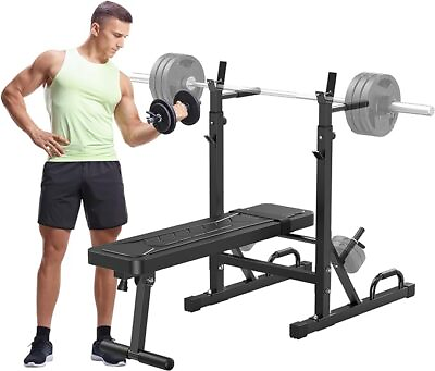 #ad Weight Bench with Rack Adjustable Workout Bench With Barbell RackFolding Bench