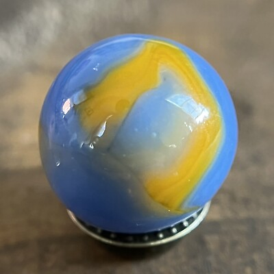 #ad Vintage Alley Agate WV Blue Base Orange Swirl Marble NM 0.63” Wet Colorful HTF