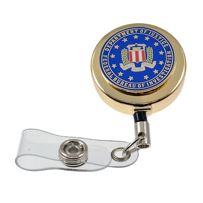 FBI Badge Reel Federal Seal Emblem Gold Retractable ID Holder Security Lanyard