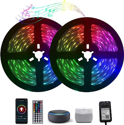 #ad LED Strip Lights 80ft 50ft Music Sync Bluetooth 5050 RGB Room Light with Remote