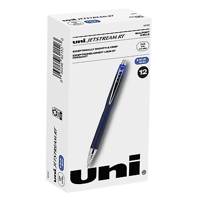 #ad Uni Ball uni Jetstream RT Ballpoint Pens Fine Point 0.7mm Blue Ink Dozen 62153