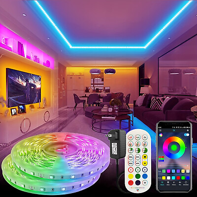 #ad #ad 100ft LED Strip Lights Bluetooth RGB Color Change Remote For Rooms Bar Xmas 50ft