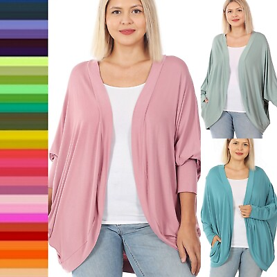 #ad 1X 2X 3X Open Front Cocoon Wrap Rayon Cardigan Hip or Thigh Length Side Pockets