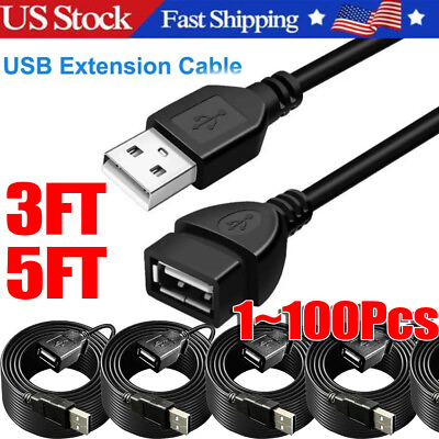 #ad High Speed USB USB Extension Cable USB 2.0 Adapter Extender Cord Male Female LOT