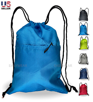 #ad Drawstring Backpack Zippered Pocket Sport Gym Waterproof Cinch Sack Pack Bag