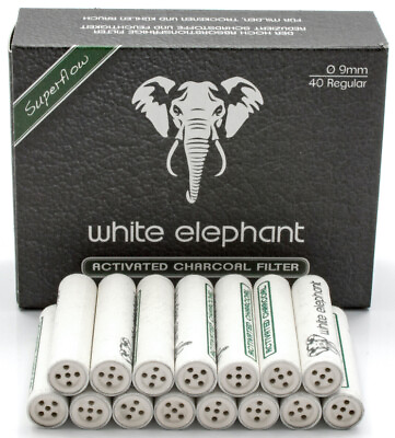 #ad Box of 40 White Elephant 9mm Active Charcoal Pipe amp; RYO Cigarette Filters 3406