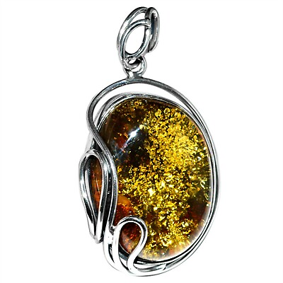 #ad 23.82g Authentic Baltic Amber 925 Sterling Silver Pendant Jewelry AH139 XGB