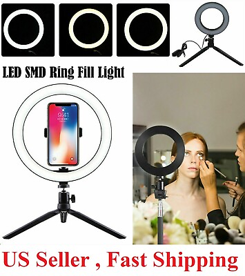 8quot; LED Ring Light with Tripod Stand amp; Phone Holder Dimmable Desk makeup Kit us