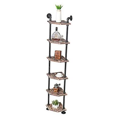 #ad Industrial Pipe Shelves Modern Rustic Corner Book Shelves with Real 6 Tier
