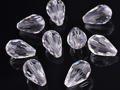 #ad 30pcs 12X8mm Clear Teardrop Faceted Crystal Glass Loose Spacer Beads Charm DIY