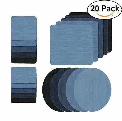 #ad 5 Colors DIY Iron on Denim Fabric Patches for Clothing Jeans Repair Kit（20pcs ）
