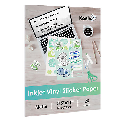 #ad Koala Printable Vinyl Sticker Paper for Inkjet Printer Matte White Waterproof 20