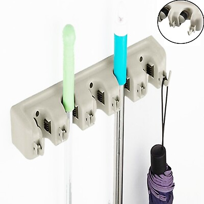 #ad Wall Mount Broom amp; Mop Holder 5 Position with 6 Hooks Kitchen Tool Organizer