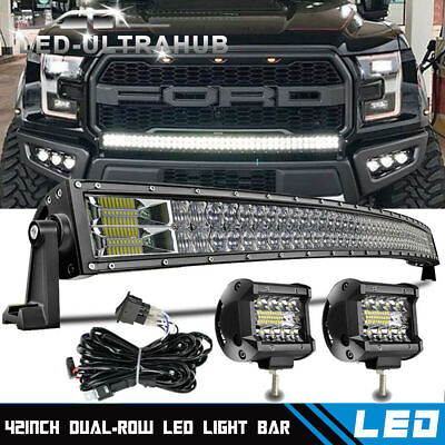 #ad For Ford F150 2004 2014 Grille Bumper 40 42inch Curved LED Light Bar 4#x27;#x27; Pods