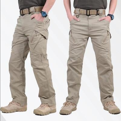 #ad Tactical Mens Cargo Pants Partial Waterproof Work Hiking Combat Outdoor Trousers